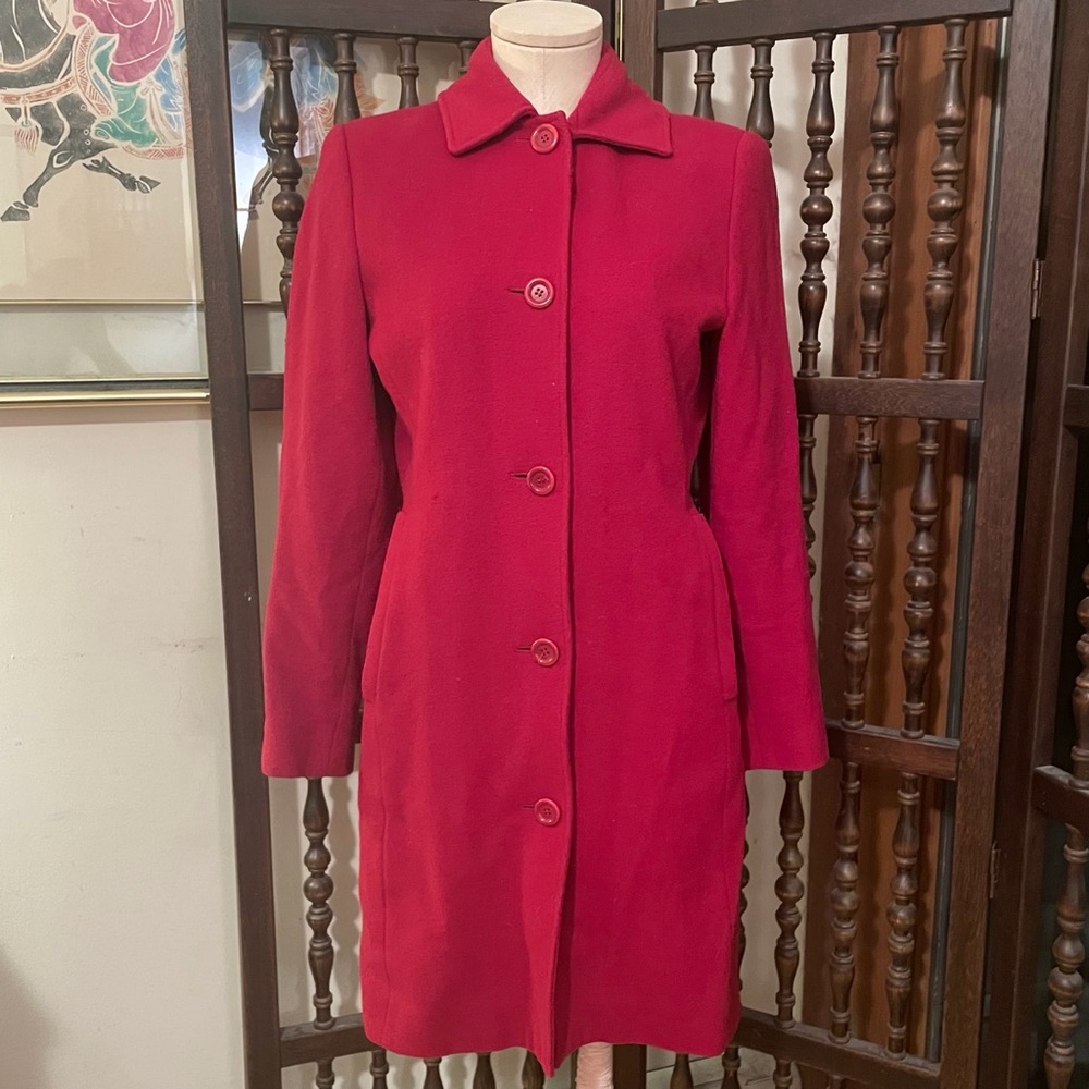 L.L. BEAN Red Wool & Cashmere Blend Long Peacoat Coat Womens Size 4
